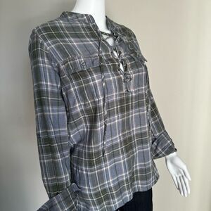 Triple Five Soul Plaid Lace Up Tunic Top
